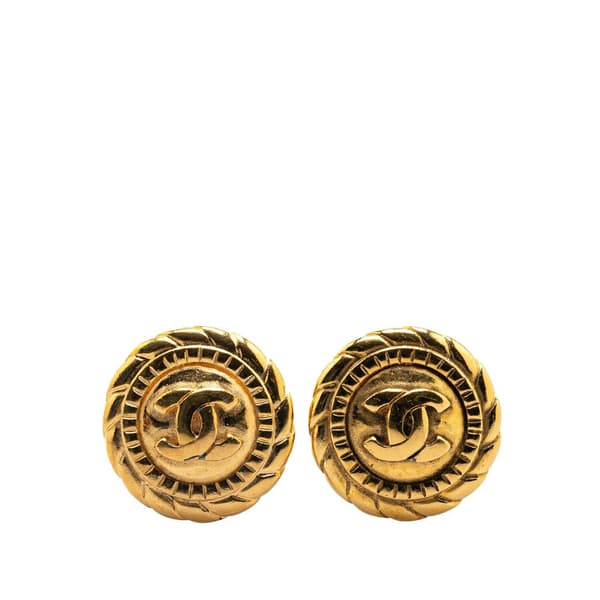 Pre-owned Chanel Gold Plated CC Round Clip on Earrings Gold