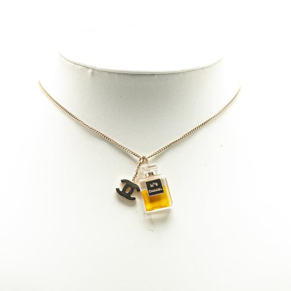 Pre-owned Chanel Gold Plated CC No.5 Perfume Bottle Pendant Necklace Gold