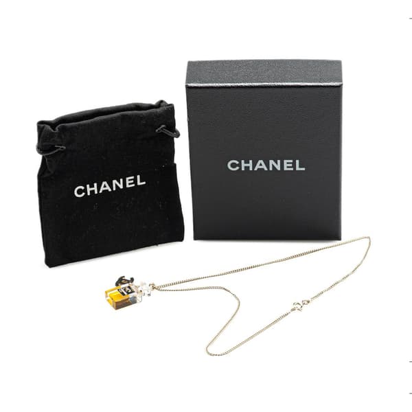 Pre-owned Chanel Gold Plated CC No.5 Perfume Bottle Pendant Necklace Gold