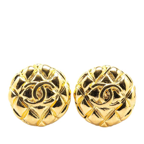 Pre-owned Chanel Gold Plated CC Quilted Clip On Earrings Gold