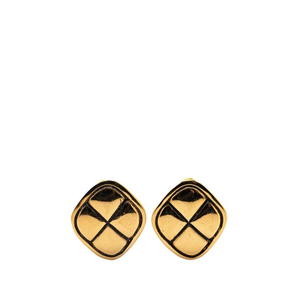 Pre-owned Chanel Gold Plated Matelasse Diamond Clip On Earrings Gold