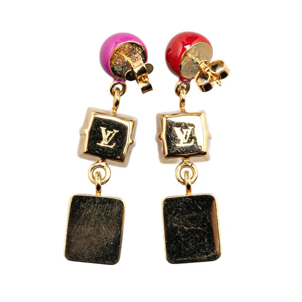 Pre-owned Louis Vuitton Resin & Crystal Cosmopolitan Drop Push Back Earrings Gold
