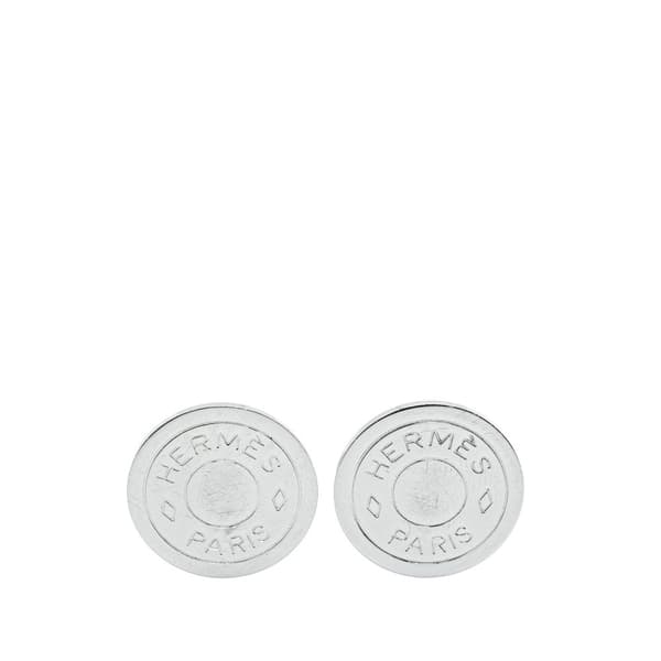 Pre-owned Hermès Palladium Plated Bijouterie Fantaisie Clou De Selle Clip On Earrings Silver