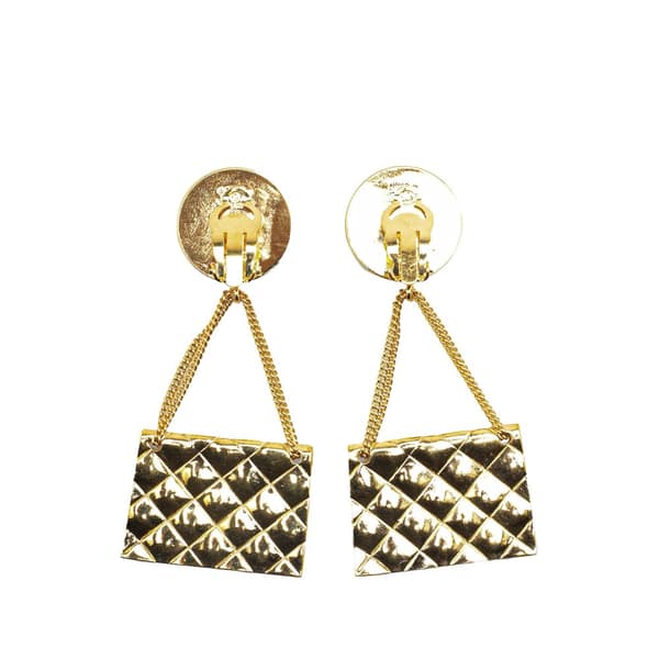 Pre-owned Chanel CC Gold Plated Flap Bag Drop Clip On Earrings Gold