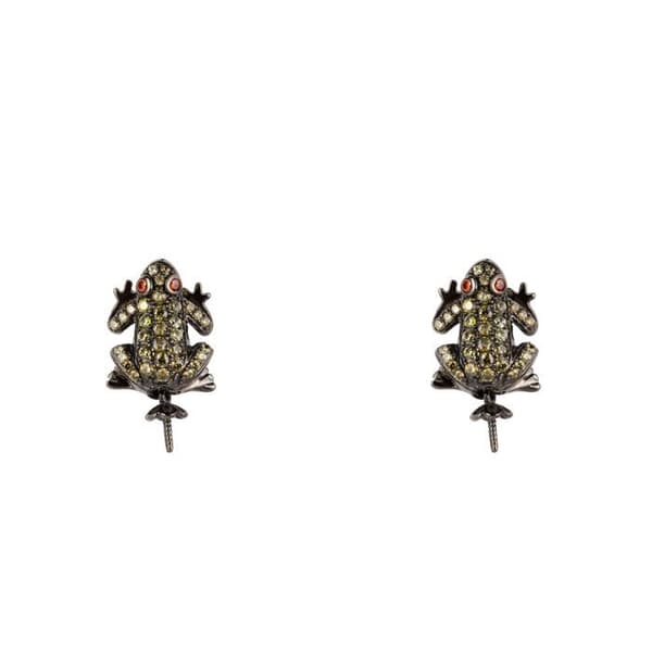 Örhängen - Lancaster - JLA-EAR-FROG3 - Silver - Grön/Svart - Design groda