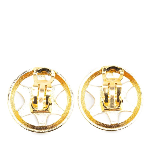 Pre-owned Chanel Gold Plated CC Round Star Clip On Earrings Gold