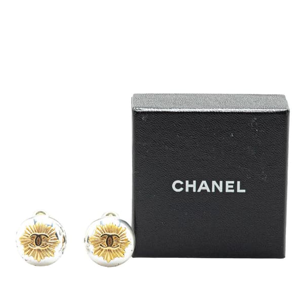Pre-owned Chanel Gold Plated Silver CC Round Clip on Earrings Gold