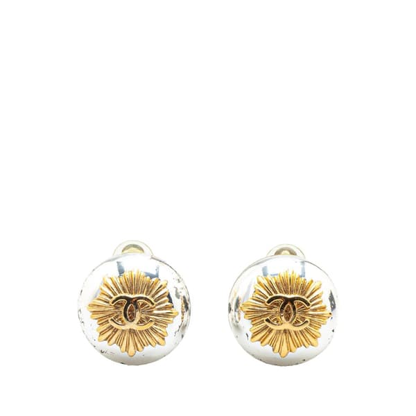 Pre-owned Chanel Gold Plated Silver CC Round Clip on Earrings Gold
