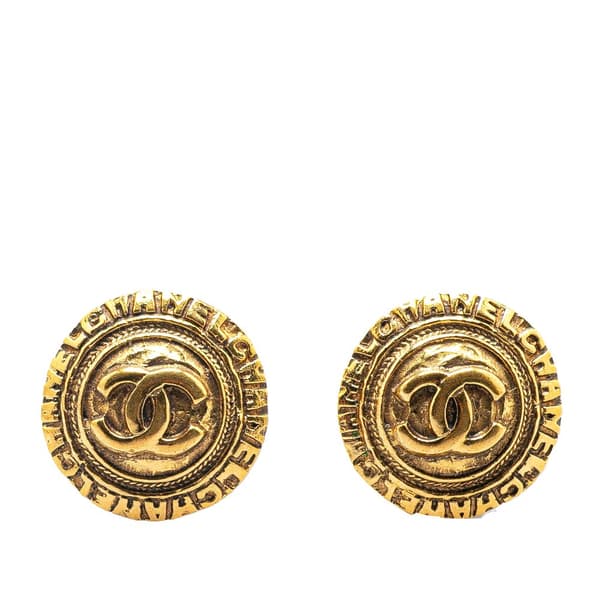 Pre-owned Chanel Gold Plated CC Round Clip On Earrings Gold