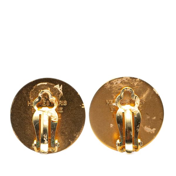 Pre-owned Hermès Gold Plated Bijouterie Fantaisie Clou De Selle Clip On Earrings Gold