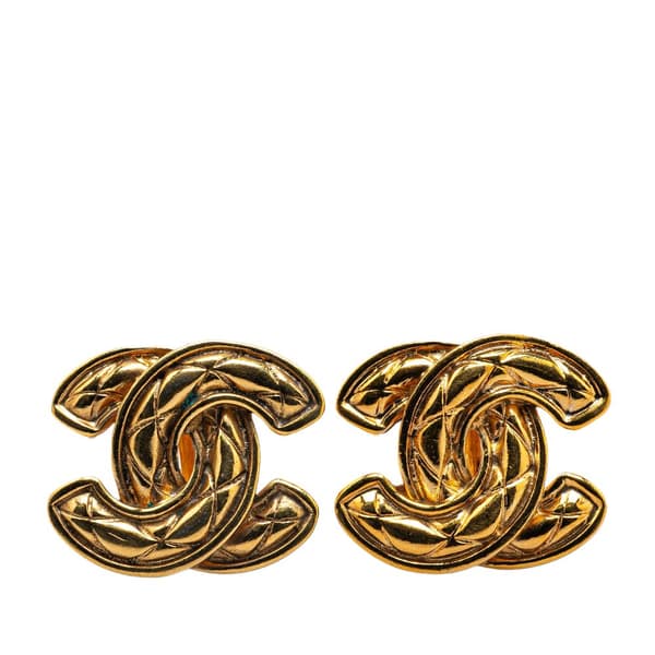 Pre-owned Chanel Gold Plated CC Quilted Clip On Earrings Gold