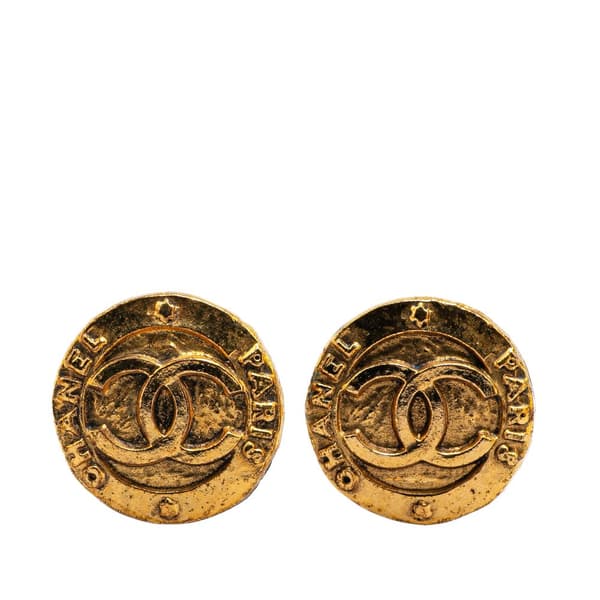 Pre-owned Chanel Gold Plated CC Round Clip On Earrings Gold