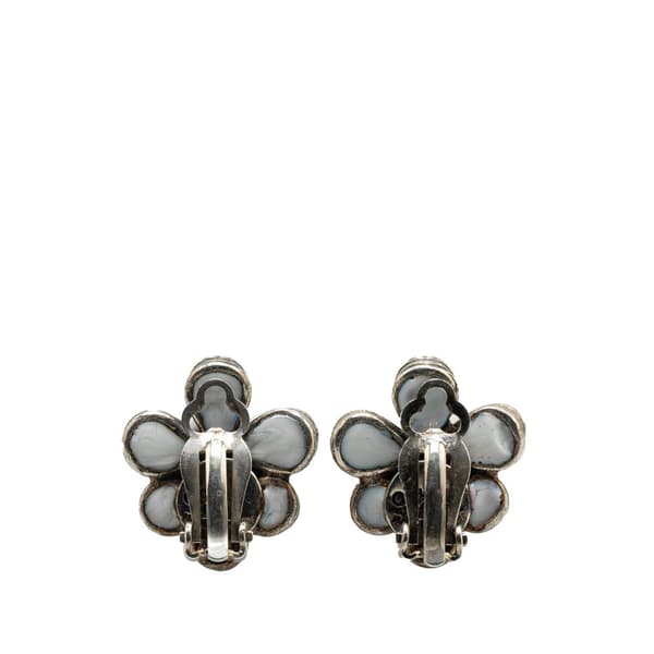 Pre-owned Chanel Silver Plated Gripoix Flower Clip On Earrings Silver