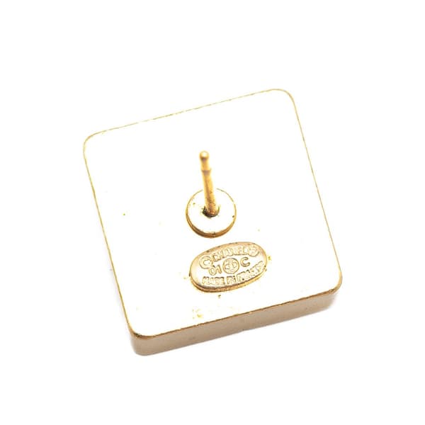 Pre-owned Chanel Gold Plated Square CC Mirror Push Back Earrings Gold