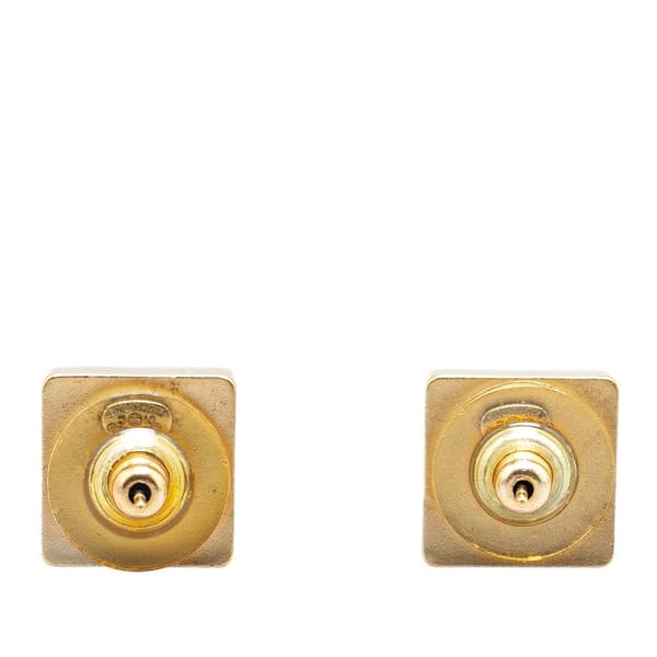 Pre-owned Chanel Gold Plated Square CC Mirror Push Back Earrings Gold