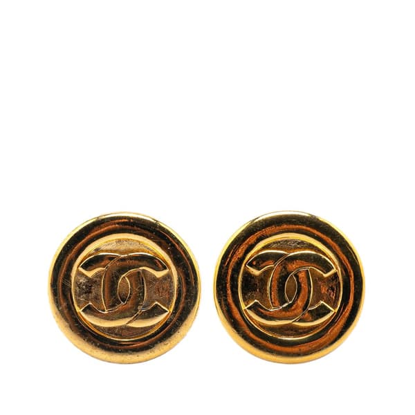 Pre-owned Chanel Gold Plated CC Round Clip on Earrings Gold