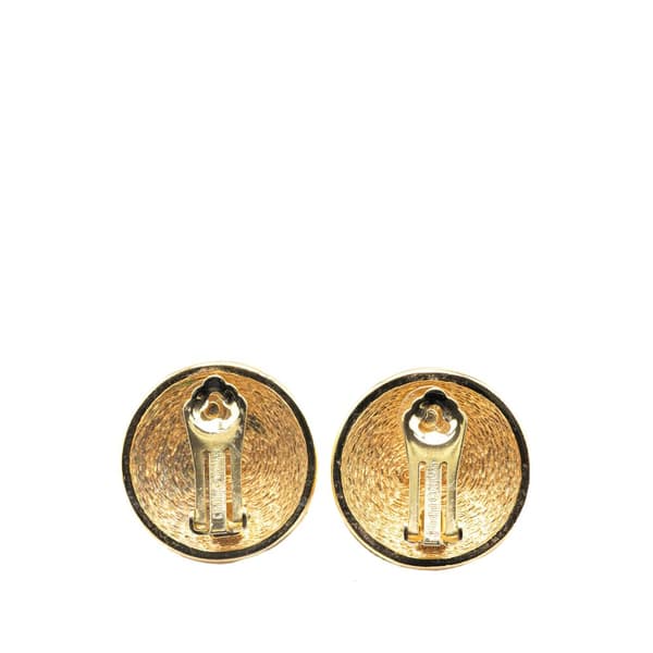 Pre-owned Dior Gold Plated CD Logo Round Clip On Earrings Gold
