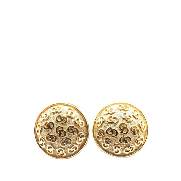 Pre-owned Dior Gold Plated CD Logo Round Clip On Earrings Gold