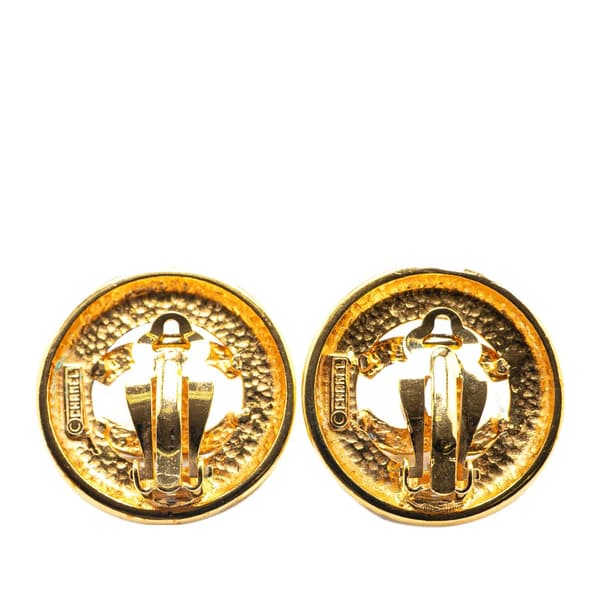 Pre-owned Chanel Gold Plated CC Round Clip on Earrings Gold