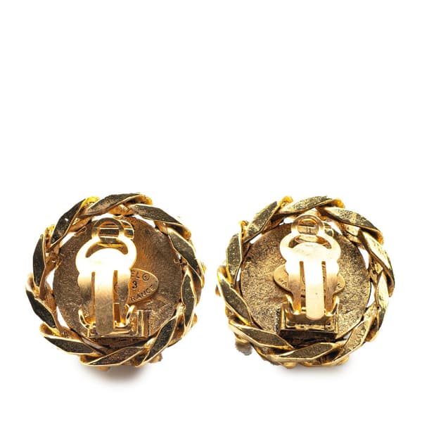 Pre-owned Chanel Gold Plated Rhinestone CC Clip On Earrings Gold