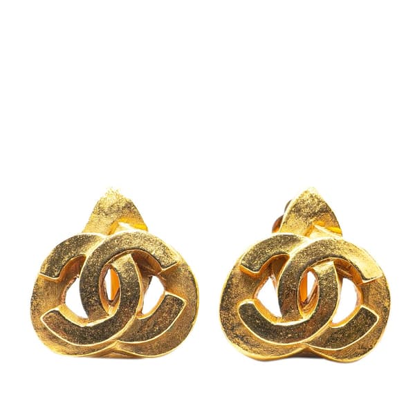 Pre-owned Chanel Gold Plated CC Heart Clip On Earrings Gold