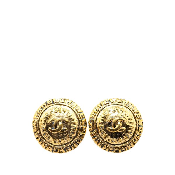 Pre-owned Chanel Gold Plated CC Round Clip On Earrings Gold