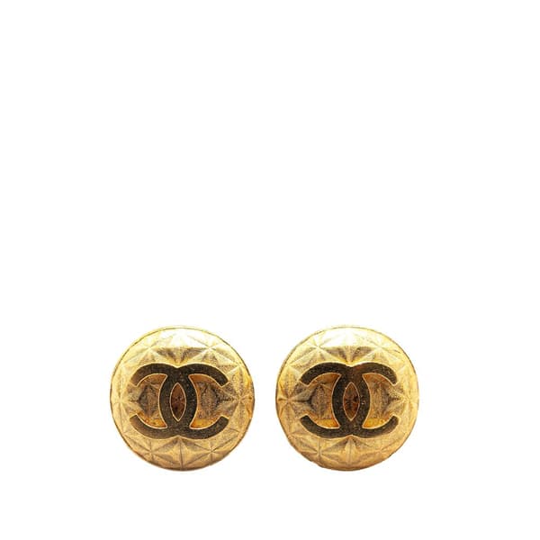 Pre-owned Chanel Gold Plated CC Round Clip on Earrings Gold