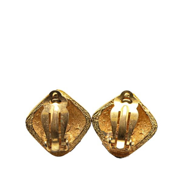 Pre-owned Chanel Gold Plated CC Rhombus Clip On Earrings Gold
