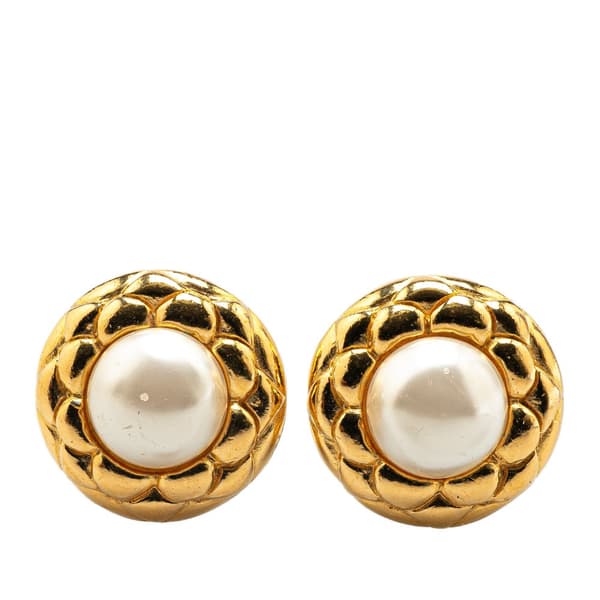 Pre-owned Chanel Gold Plated Faux Pearl Clip On Earrings Gold