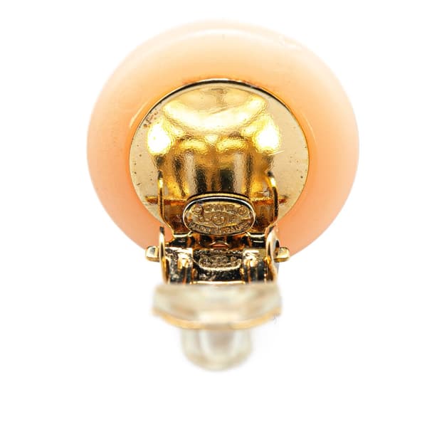 Pre-owned Chanel Resin CC Faux Pearl Clip On Earrings Brown
