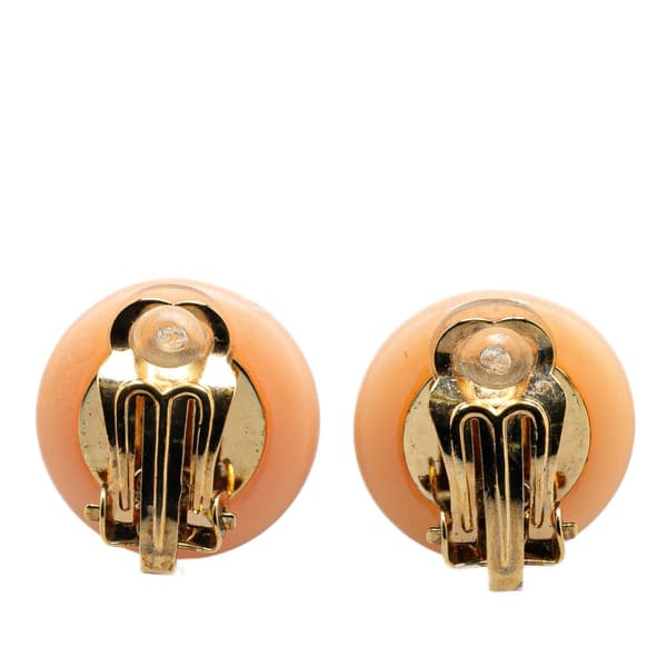 Pre-owned Chanel Resin CC Faux Pearl Clip On Earrings Brown