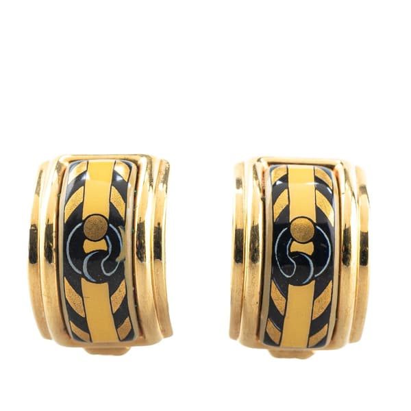 Pre-owned Hermès Enamel Cloisonne Clip On Earrings Gold
