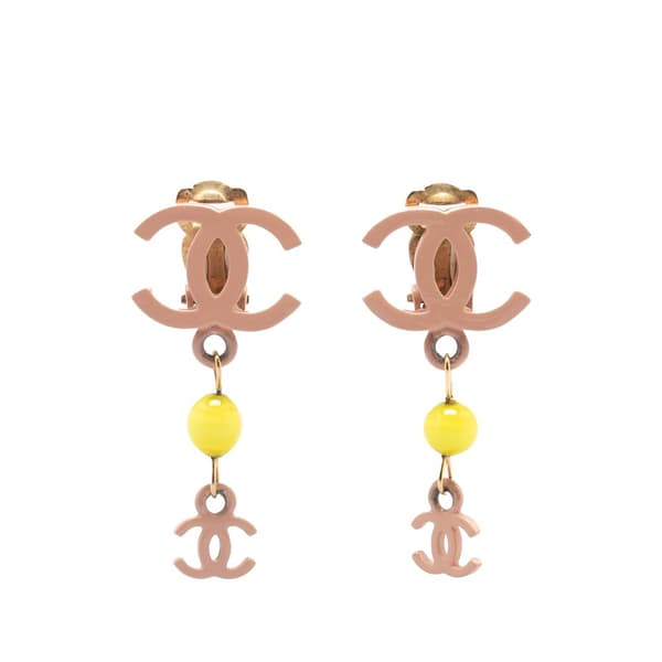 Pre-owned Chanel Resin CC Dangle Clip On Earrings Pink