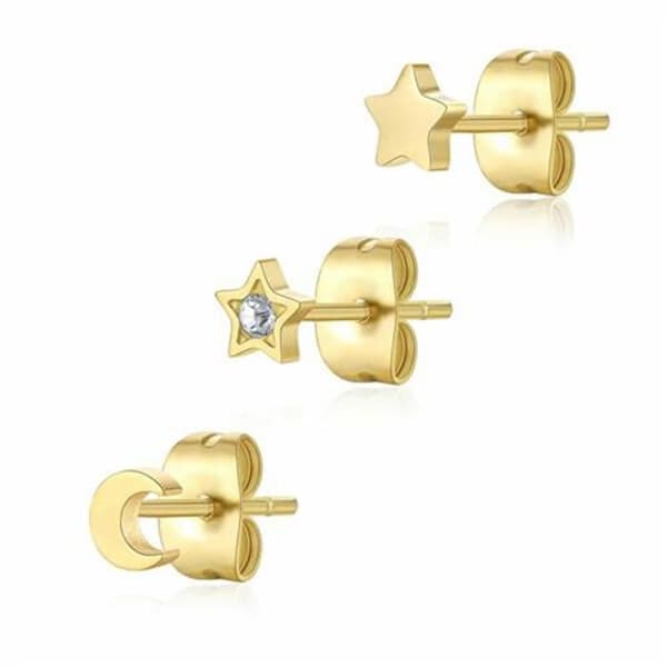 Set med tre enkla örhängen i guldfärgad plätering Glam CLICK SCK166