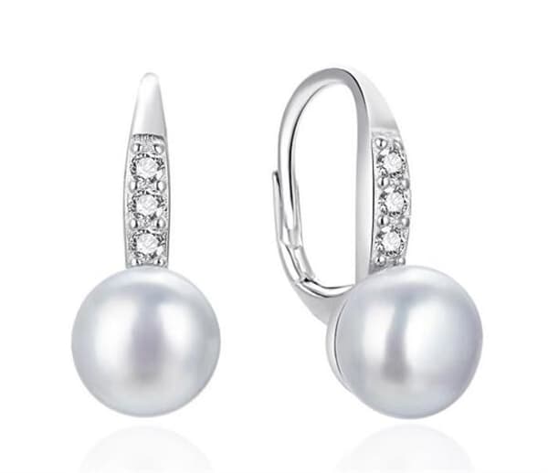 Hängande örhängen i silver med pärlor och diamant av zirkon kubisk AGT-E093LW-P