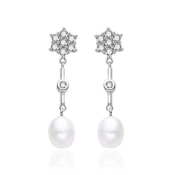Hängande örhängen i silver med zirkon och pärla AGT-E143PW-P
