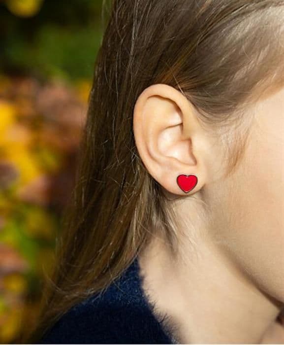 Silver earrings with red enamel hearts AGT-E154P