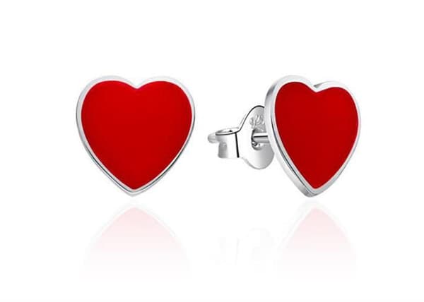 Silver earrings with red enamel hearts AGT-E154P