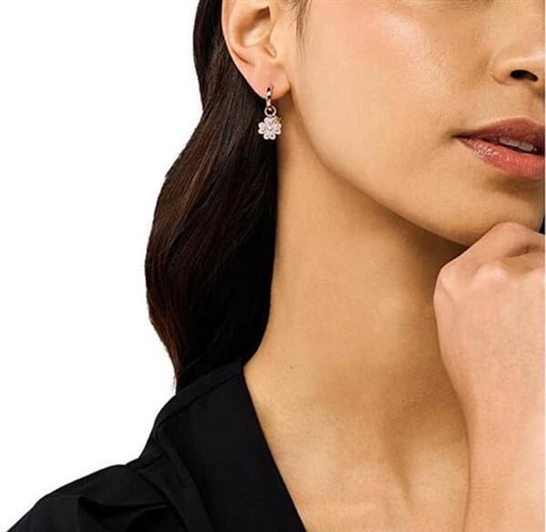 Örhängen i 2-i-1 guldplätering med fyrklöver och cubic zirconia EG3610221