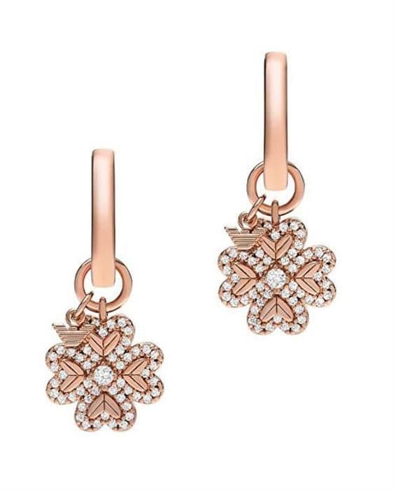 Örhängen i 2-i-1 guldplätering med fyrklöver och cubic zirconia EG3610221