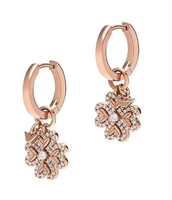 Örhängen i 2-i-1 guldplätering med fyrklöver och cubic zirconia EG3610221