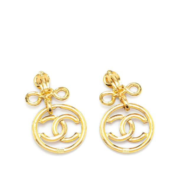 Pre-owned Chanel Gold Plated CC Drop Clip-On Earrings Gold