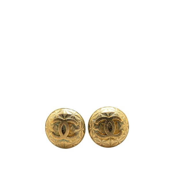 Pre-owned Chanel Gold Plated CC Round Clip on Earrings Gold