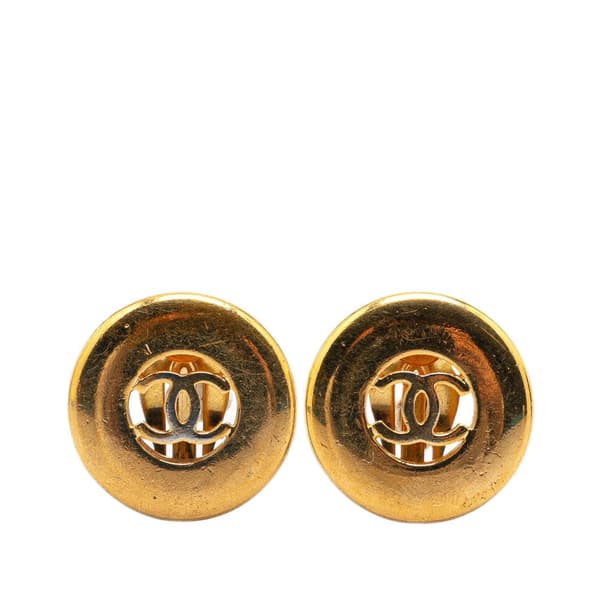 Pre-owned Chanel Gold Plated CC Round Clip on Earrings Gold