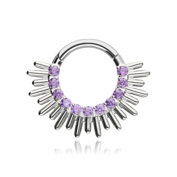 Titanklickerörhänge med lila zirkoner - silver - TK-055 1.2/8