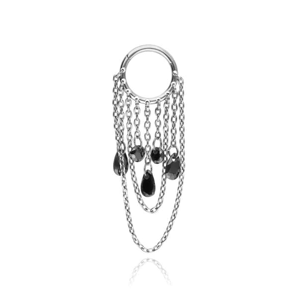 Klickarring i titan med kedjor och svarta zirkoner - silver - TK-082 1.2/8