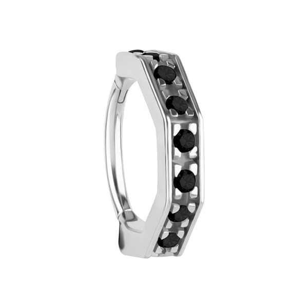 Dekorativt klickringörhänge med svarta zirkoner - CoCr NF - silver - K-076 1.2/8