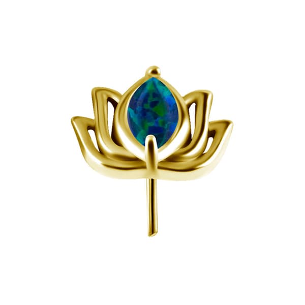 Push in cap - lotusblomst med grøn opal - CoCr NF - guld - PI-003