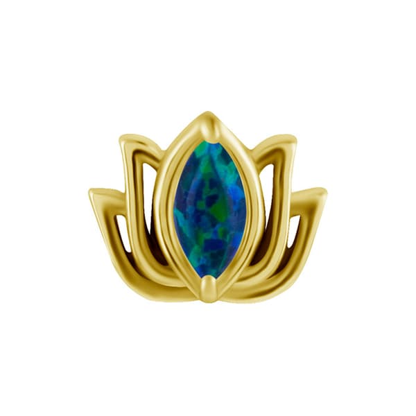 Push in cap - lotusblomst med grøn opal - CoCr NF - guld - PI-003