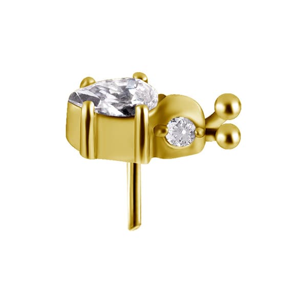 Tryck in keps - skalbagge med vit zirkon - CoCr NF - guld - PI-004